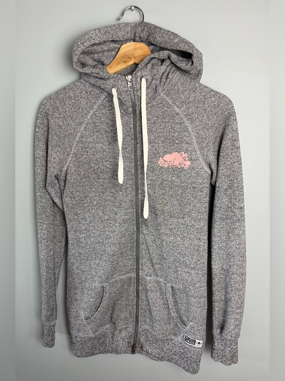 Roots Gray Zip Hoodie with Pink Logo